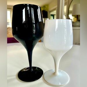 Vintage | Wine Goblets | Black Glass + White Glass | Stemmed Goblet | Mismatched